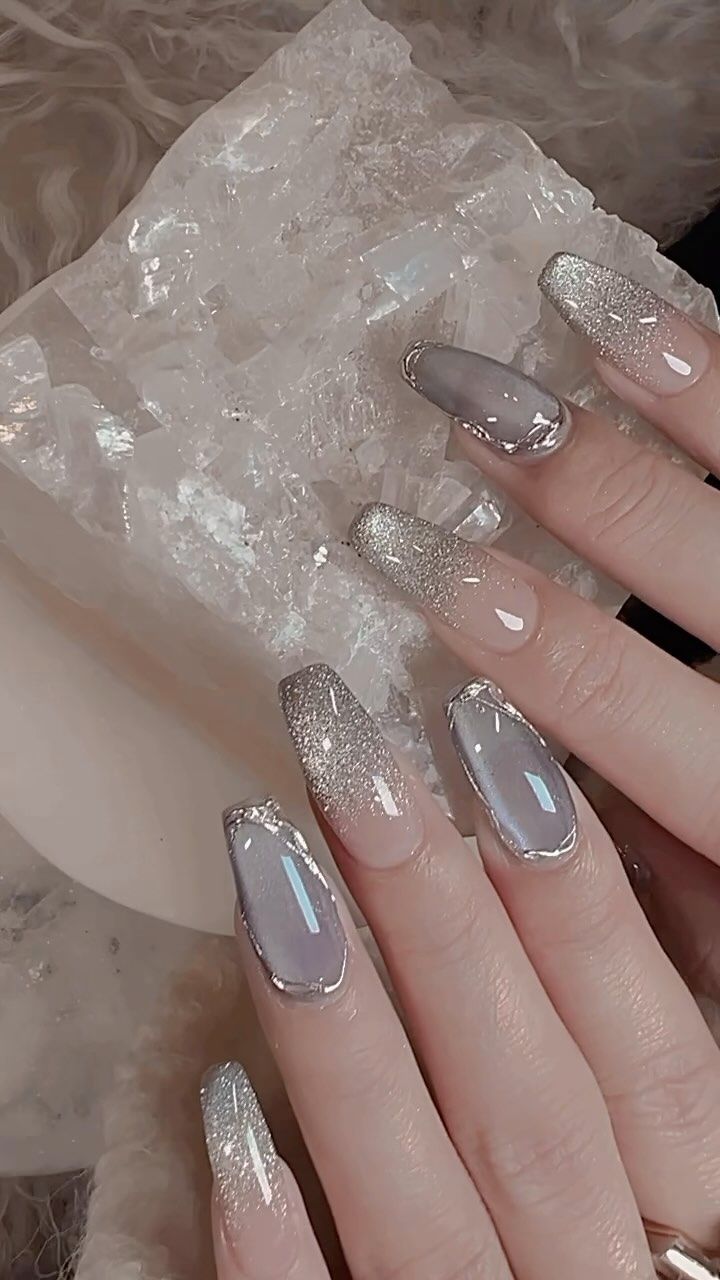 Silver crystal cat-eye set